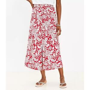 LOFT Paisley Button Pull On Midi Skirt in Tango Red Medium
